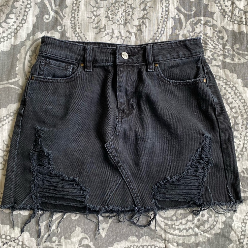 Black Ripped Denim Mini Skirt
